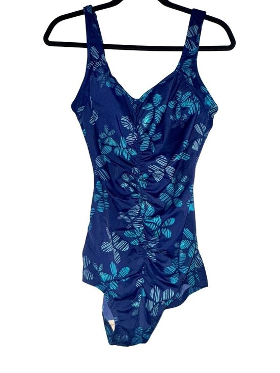 Maxine Other - One-Piece Maxine Swimsuit With Ruched Front & Tropical Print Blue & Teal Womens